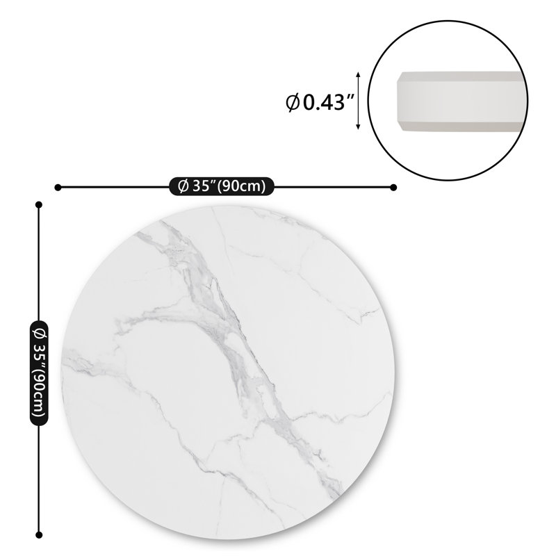 Sintered Stone Round Table Top Indoor/Outdoor, 0.43" H x 35" L x 35" W, White