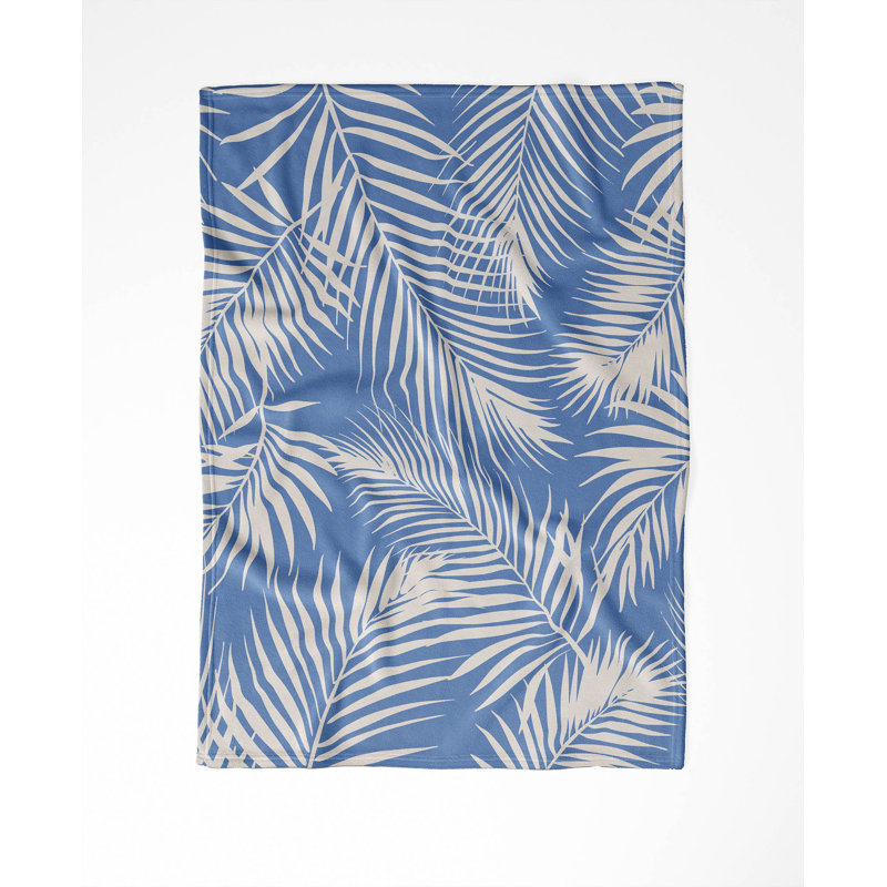 Couverture en velours de coton Waving Palms, Bleu, L 60 po x l 50 po