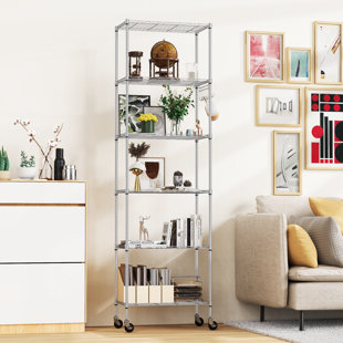 Archaimbaud 6-Tier Storage Open Shelf Unit, Free-Standing Metal Corner Rack Shelving with Wheels Williston Forge