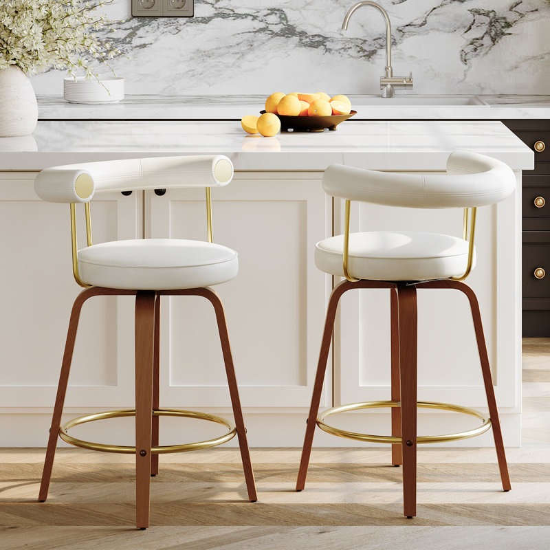 Faux Leather Swivel Bar Stools (Set Of 2), White