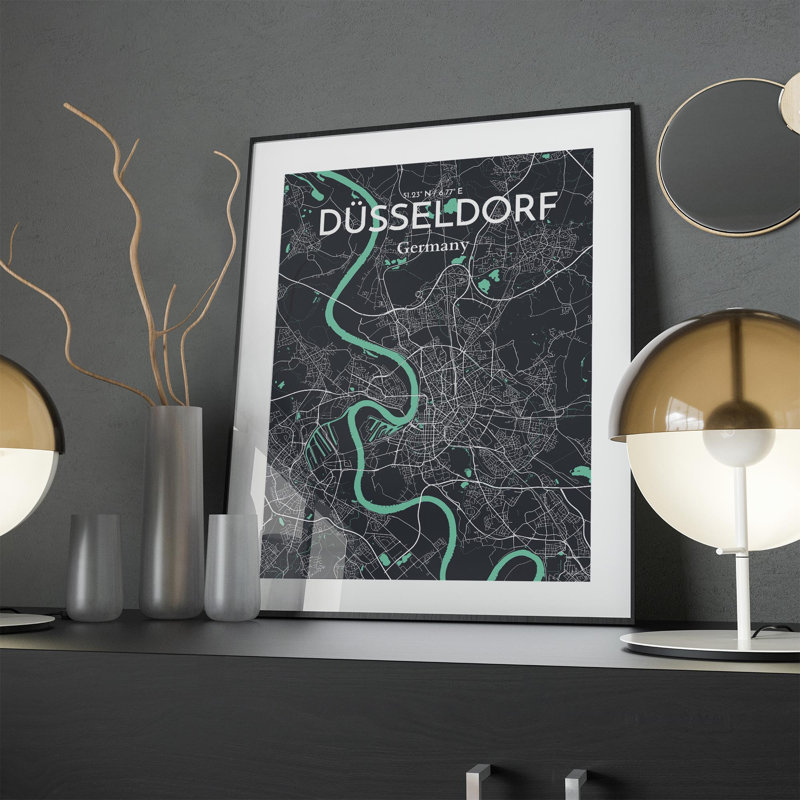 Impression sur carte de la ville de Dusseld, Vert/gris, H 24 po x l 18 po