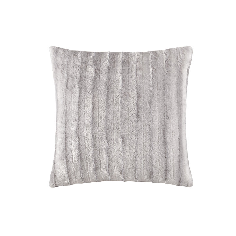 Oreiller carré en fausse fourrure douce Duke Grey, Gris