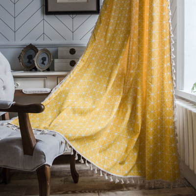 Ensemble de 2 rideaux en lin à motif de damier jaune Taggart