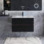 Grand meuble-lavabo de rangement mural moderne noir et noyer pré-assemblé avec lavabo en céramique intégré
