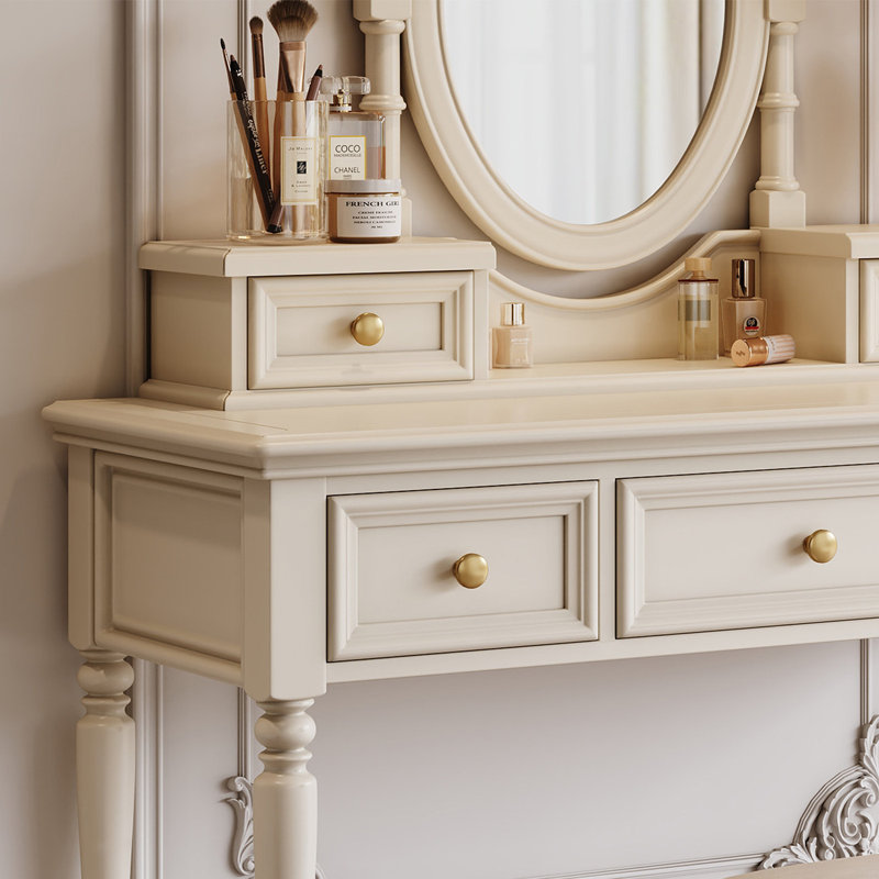 Table de coiffeuse 43,31 po style français minimaliste en bois blanc