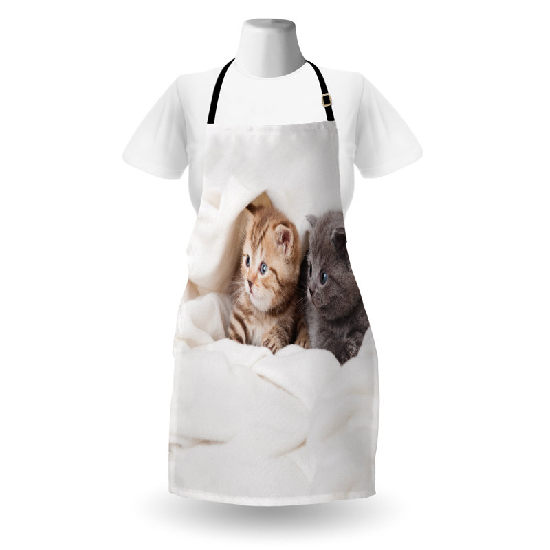 Tablier East Urban Home Animal unisexe, chatons Scottish Fold, taille adulte, blanc et gris