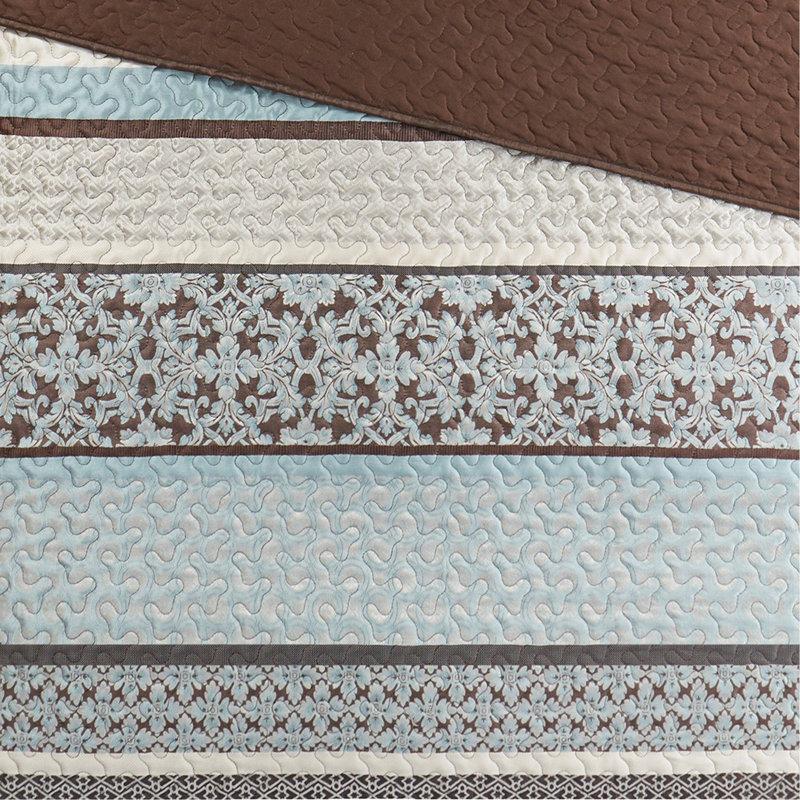 Ensemble de courtepointe 5 pièces en jacquard avec coussins décoratifs, Bleu, Courtepointe double + 4 pièces supplémentaires