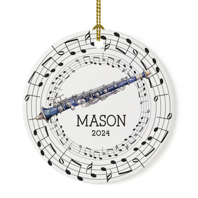 Custom Clarinet Christmas Ornament Ceramic Blue Design With Music Notes Marching Band Gift
