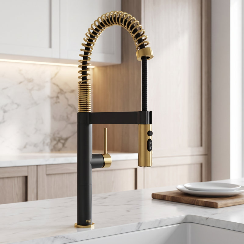 Edison Pro 20" H 1-handle Pull-Down 3-Function Sprayer Kitchen Faucet, Brushed Gold/Matte Black