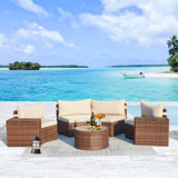 Ensemble modulaire de patio 7 pièces avec table ronde et 2 tables d'appoint