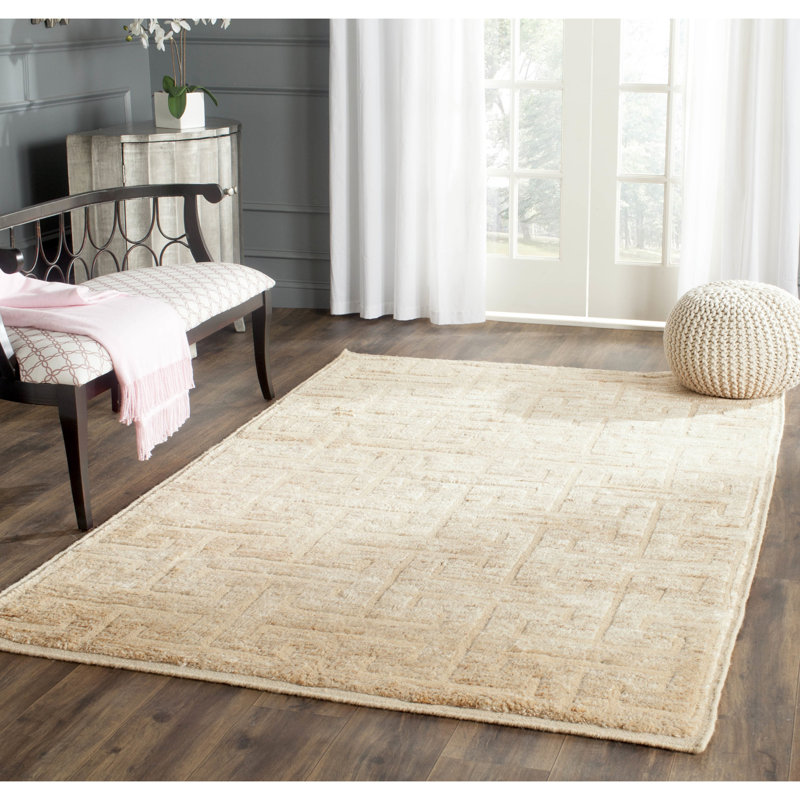 Bruce Hemp/Wool Geometric Rug in Beige/Ivory, Rectangle 5' x 8'