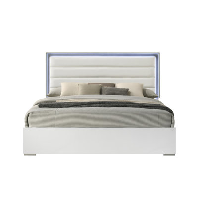 Olivia Contemporary Style Bedroom Set With LED Headboard Made With Wood In White (NJ Inventory) by Brayden Studio