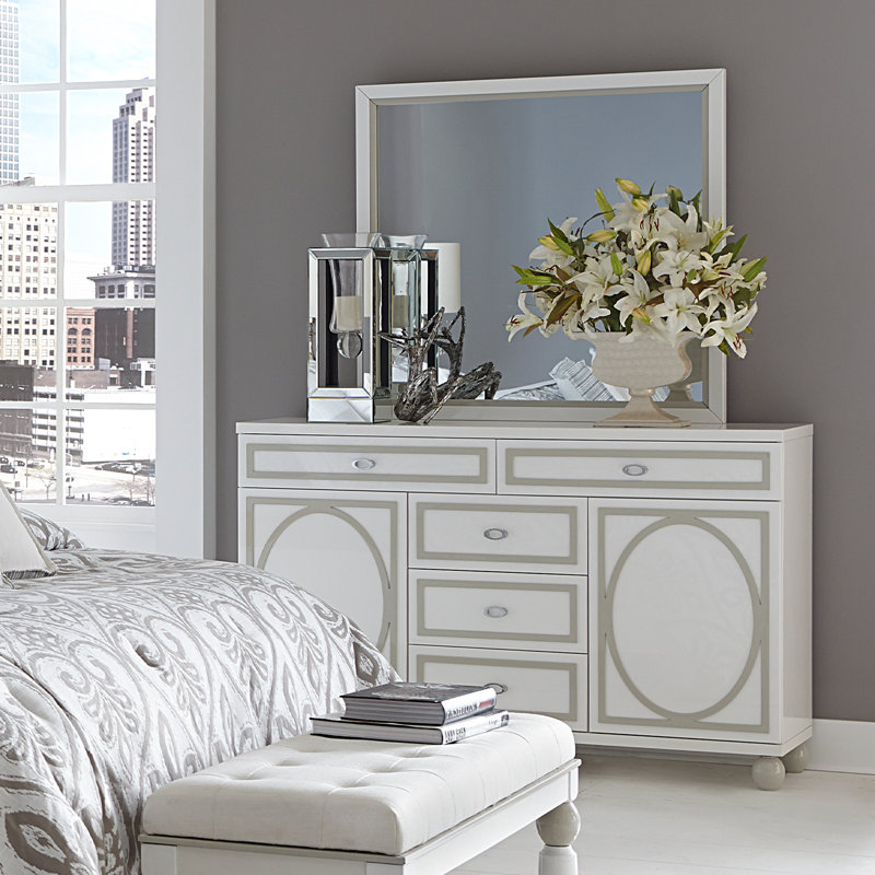 Sky Tower 5 Drawer Combo Dresser with Mirror, Cloud White