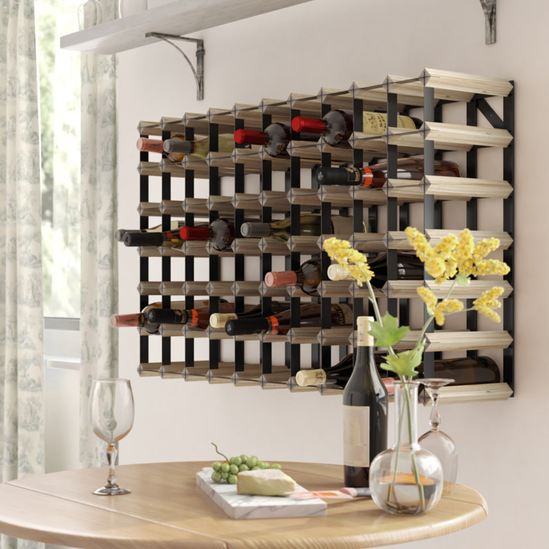 Liddle 70 Bottle Floor Wine Bottle Rack, Natural Pine / Black Steel