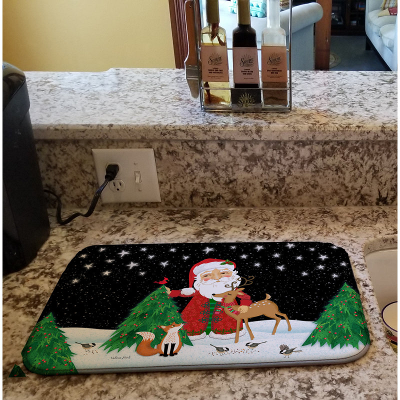 Santa Claus Christmas Multicolor Rectangular Dish Drying Mat