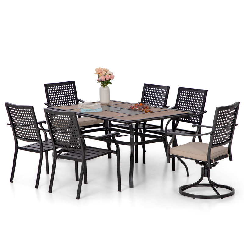 Argyri 6 - Person Patio Dining Set Umbrella Hole Included Rectangular Table with Cushions Included