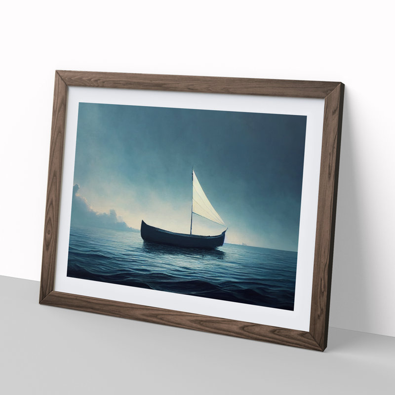 Solo Sailing Boat Vol.2 - Framed Print, 25cm H x 34cm W x 2cm D, Walnut