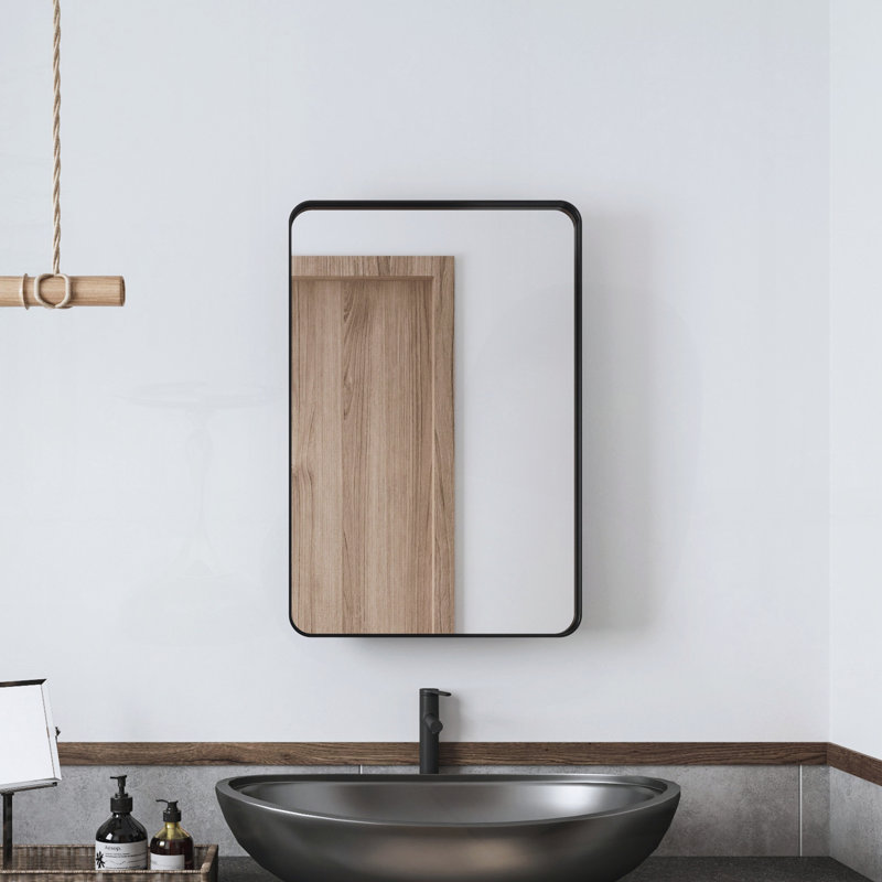 Armoire à pharmacie avec miroir en métal, Noir mat, H 30 po x l 20,08 po x P 4,70 po