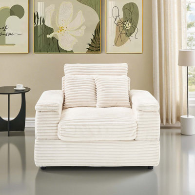 Le canapé luxueux en velours côtelé blanc de 42,52 pouces, équipé de 2 coussins décoratifs et de repose-pieds amovibles, est un choix idéal pour les salons, les salles d'étude et les chambres à coucher.