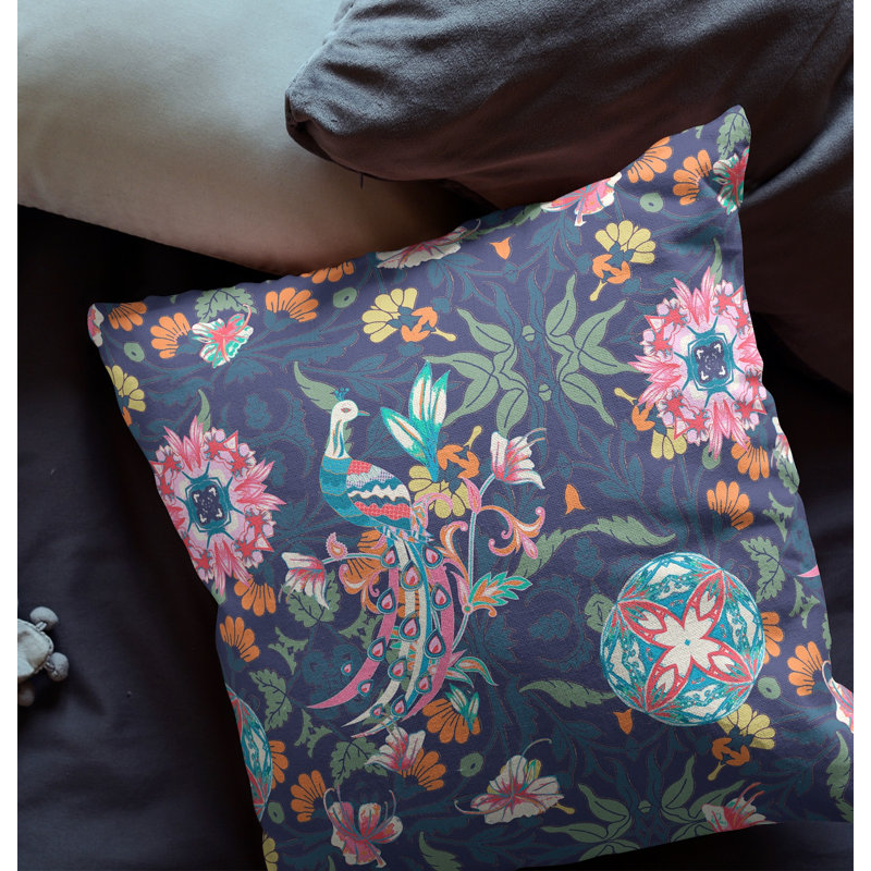 Coussin 18 po x 18 po Broadcloth, Bleu / rose
