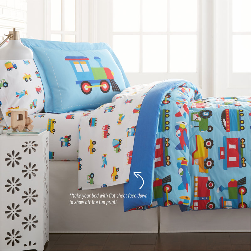 Trains, Planes, and Trucks 210 Thread Count 100% Cotton Flannel Pillowcase Sheet Set