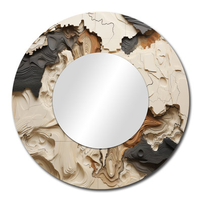 Beige And Brown African River Collage - Abstract Shapes Unique Mirror, Beige Large Round Wall Mirror, Printed Metal Art