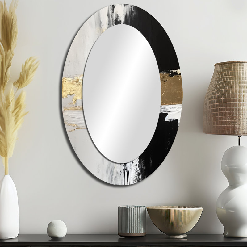 Horizontal Dimensions Abstract Gold Black - Modern Oval Wall Mirror, 36" x 24"