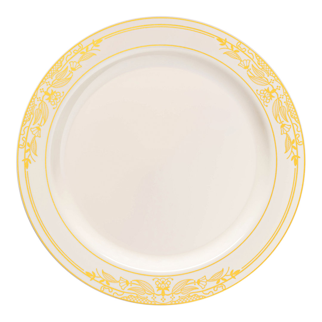 Ivory with Gold Harmony Rim Plastic Appetizer/Salad Plates (7.5") Smarty Had a Party