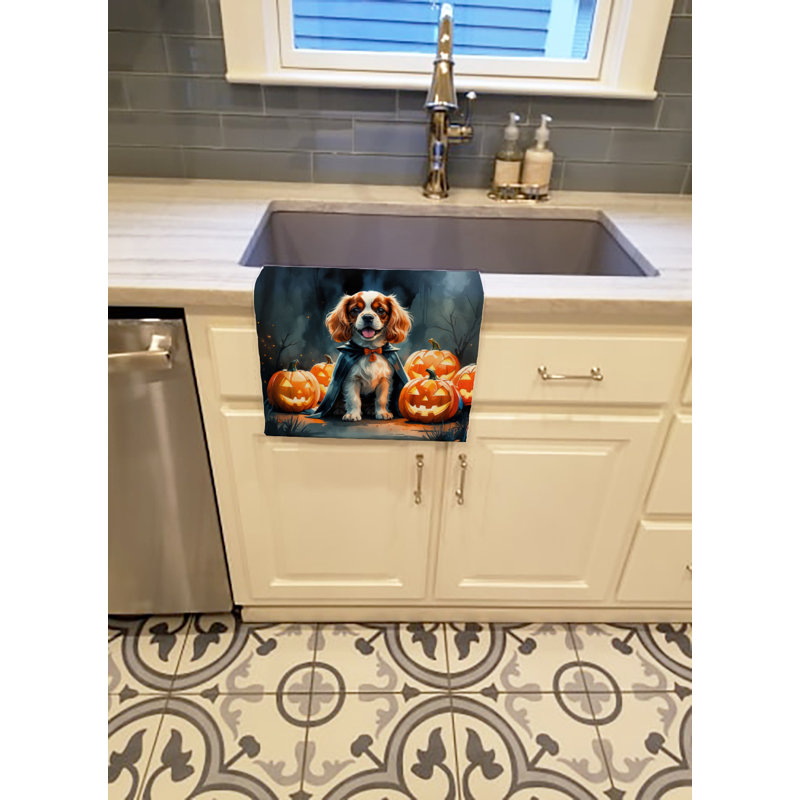 Cavalier Spaniel Puppy Halloween Kitchen Towel, Cavalier Spaniel