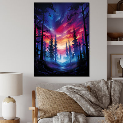 Purple And Pink Northern Light Pine Tree Forest - Tree Pine Wall Art