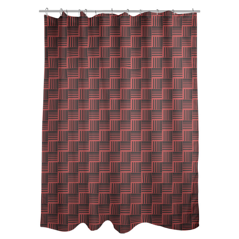 Rideau de douche simple basketweave rayures classic, Rouge / Noir