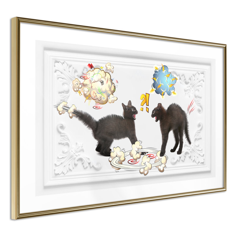 " Cat Fight ", 24" W x 16" H, Gold Framed
