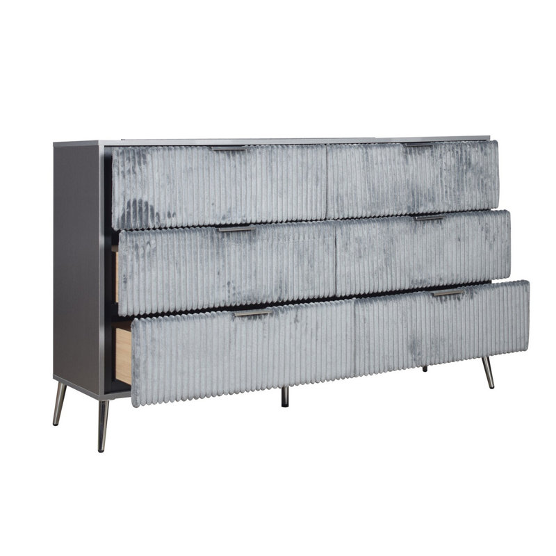 Kiersha 6 - Drawer Dresser, Gray/Nickel