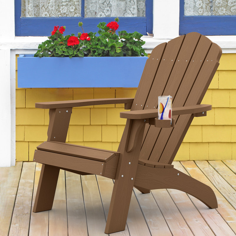 Oversized Plastic Adirondack Chairs With Cup-Holder (Large Dual-Purpose), Teak