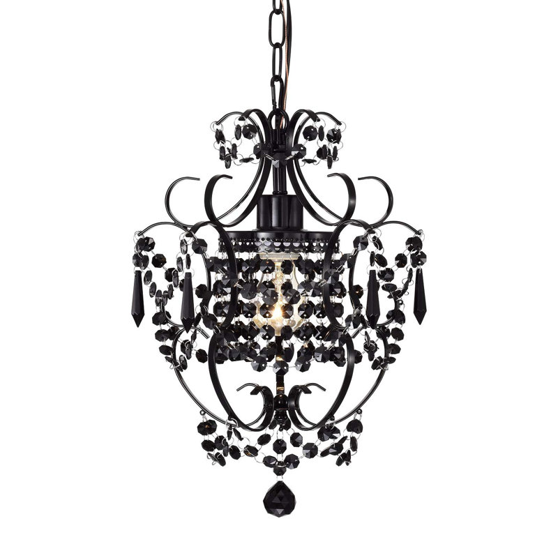 Modern Mini Crystal Chandelier, Small Hanging Light Fixture with 1 Light, Black