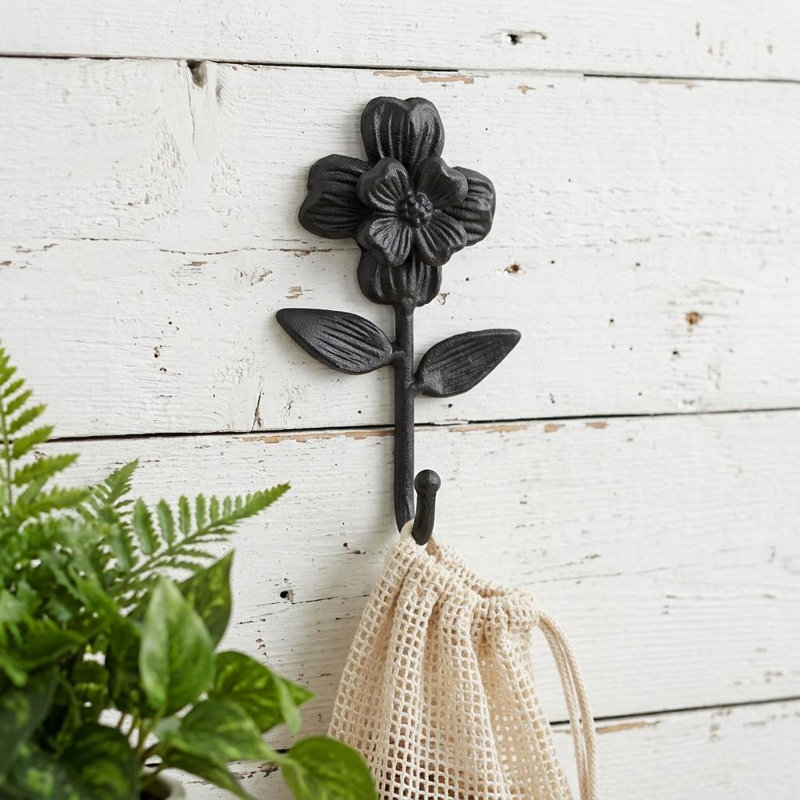 4" Black Cast Iron Flower Wall Hook