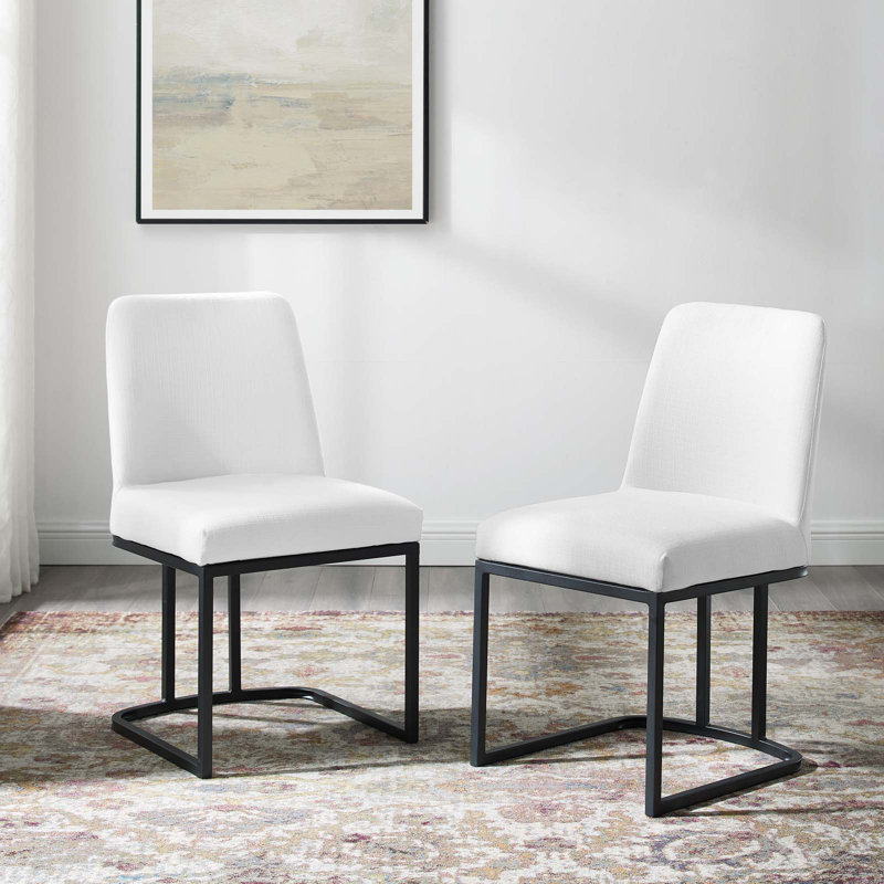 Amplify Sled Base Upholstered Fabric Dining Chairs - Set of 2, White, Black