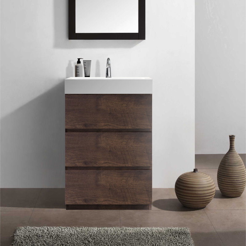 Virble 24'' Freestanding Single Bathroom Vanity with Sink Large Storage with 3 Drawers Pre-assembled, White