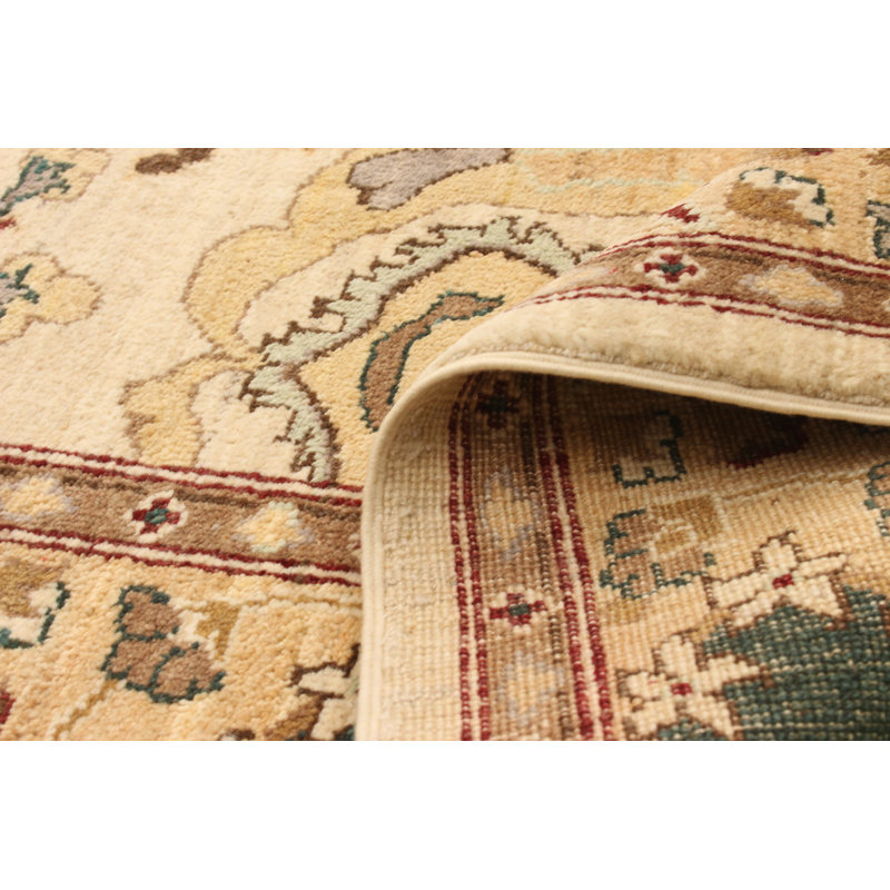 Tapis unique en laine noué à la main style nouvel âge Ushak 6 pi 1 po x 9 pi crème Yaak