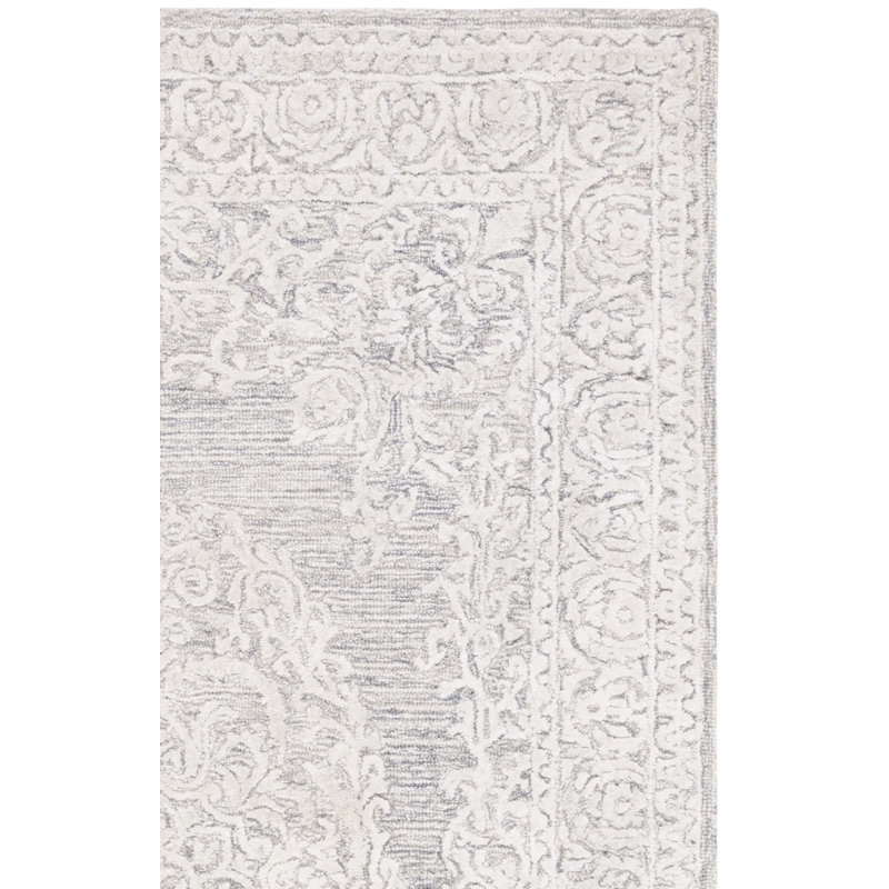 Tapis oriental gris / ivoire en soie / coton touffeté à la main Bathilda, Rectangle 5 pi x 8 pi