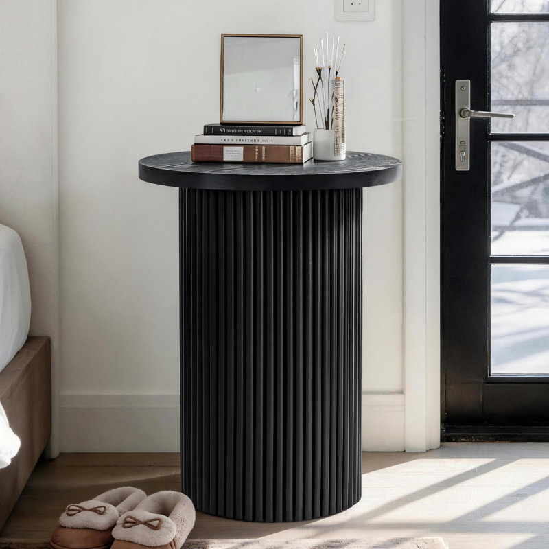 Pedestal Wood Round End Table, Black