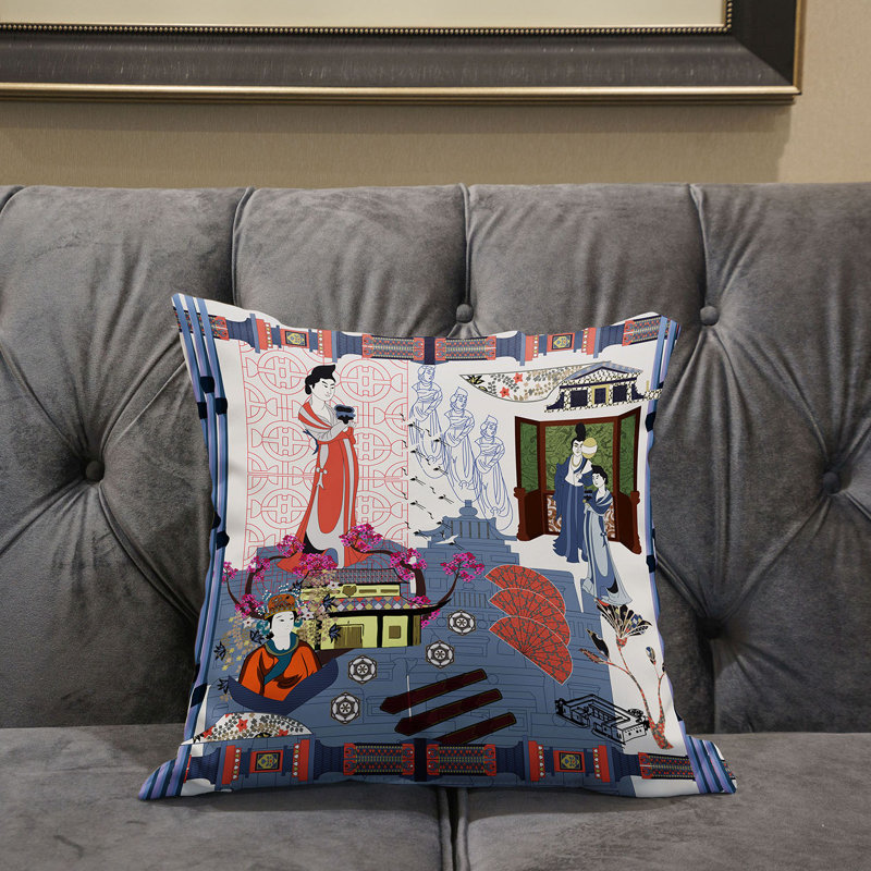 Housse et insert de coussin carré en polyester intérieur / extérieur, 18 po x 18 po, Blanc / orange
