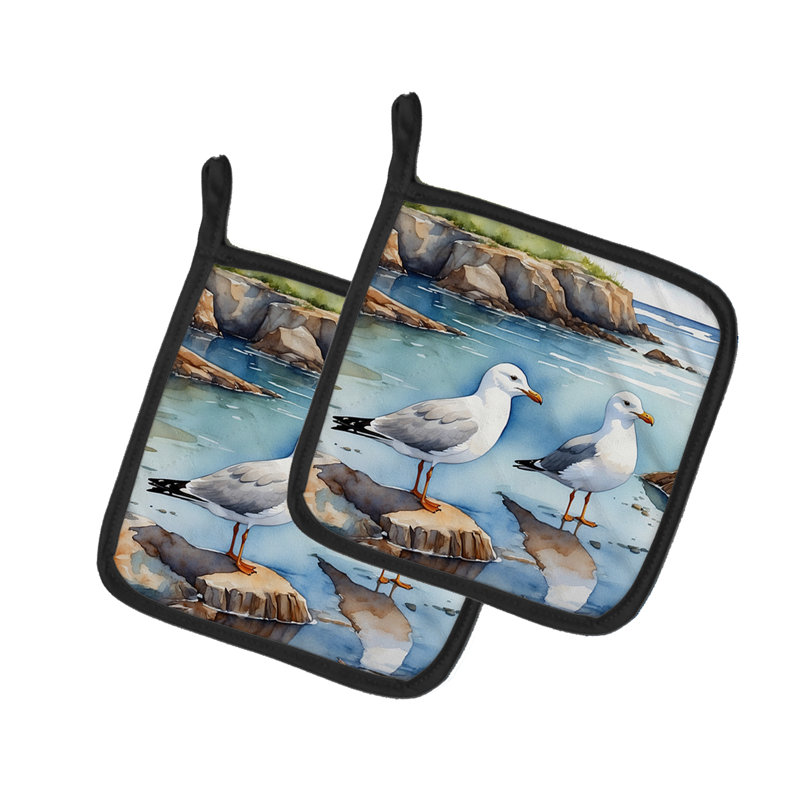 Gulls Scavenging Pair of Pot Holders