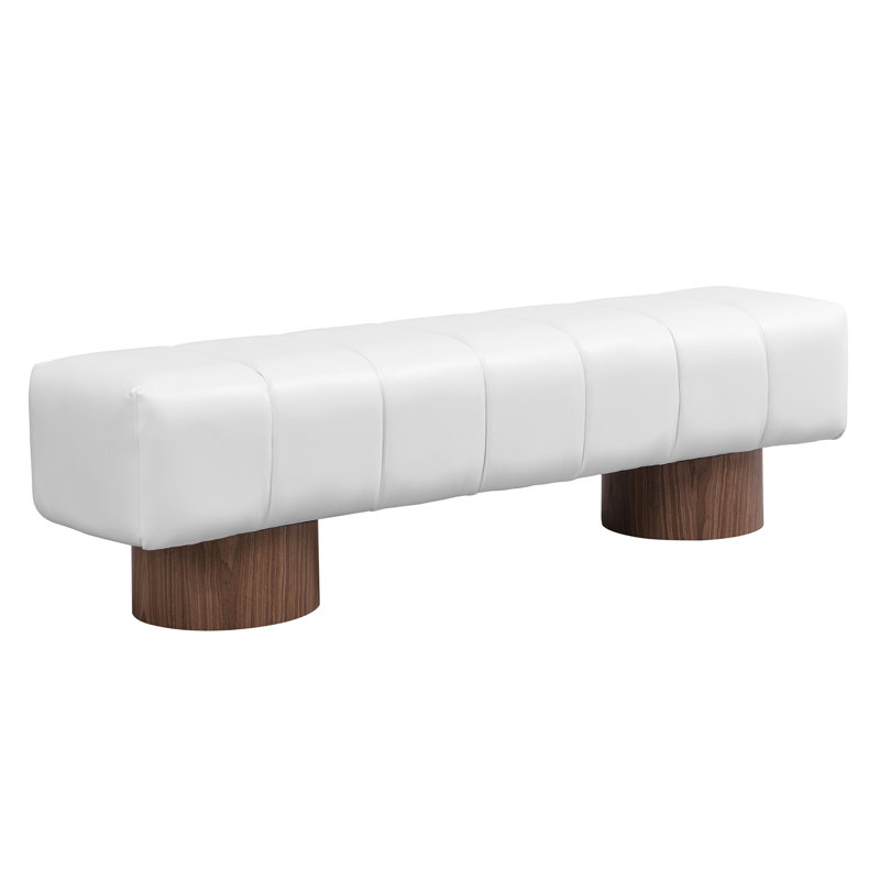 Marlon Dining Bench With Wooden Base, 18" H x 64" W x 16.75" D, White/Walnut