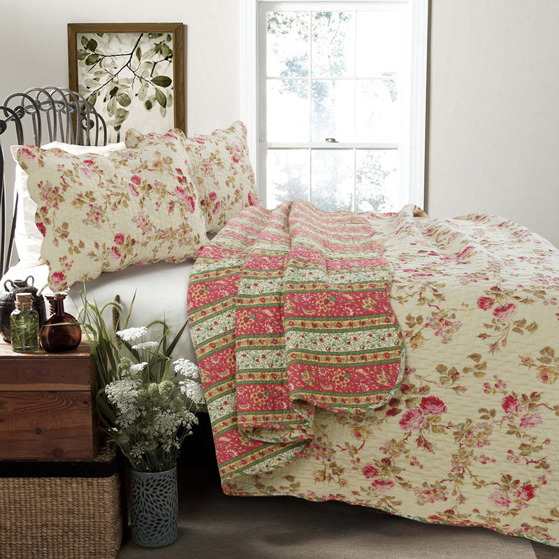 Charleston Cotton Floral Quilt, King Quilt + 2 Shams