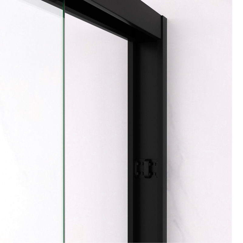 44 - 48" Adjustable Double Sliding Glass Shower Enclosure With Tempered Glass, Aluminum Frame, Handle As Towel Rail, Waterproof Design For Bathroom Width & Black Hardware, In