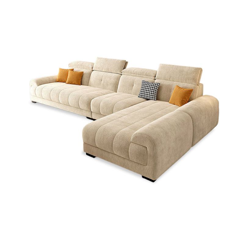 Canapé modulaire 3 pièces rembourré, Chenille crémeux / blanc, H 38,58 po x l 110,24 po x P 68,9 po, Face à la droite
