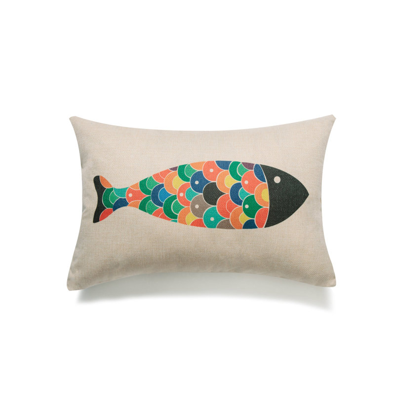 Rainbow Fish On Ivory With Polyester Insert Pillow