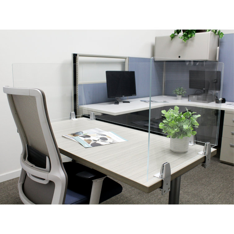 Obex Acrylic Desk Privacy Panel & Barrier for Office Cubicle Desk & Table  Mounted Modesty Panel, 12 X 24, Clear