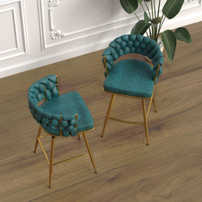 Ensemble de tabourets de bar 26 po en suède de 26 po avec tabourets de bar sans pieds réglables, 360 tabourets de bar pivotants et tabouret de bar avec repose-pieds